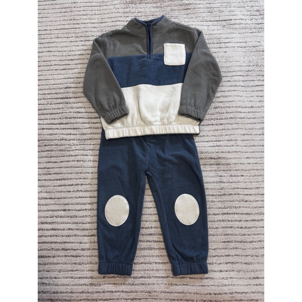pl-baby Kids Fleece 2-Piece Set Quarter Zip Pullover and Joggers Blue Grey 24M